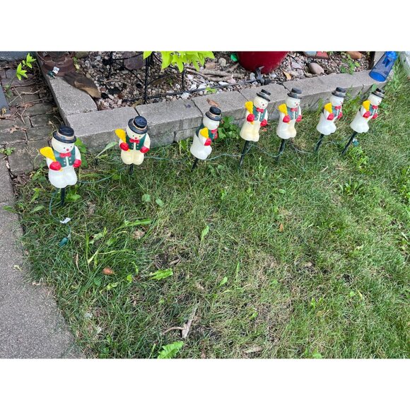Vintage Blow Mold Christmas Holiday Winter Snowmen Light Up Pathway Stakes - Wor - Picture 4 of 10